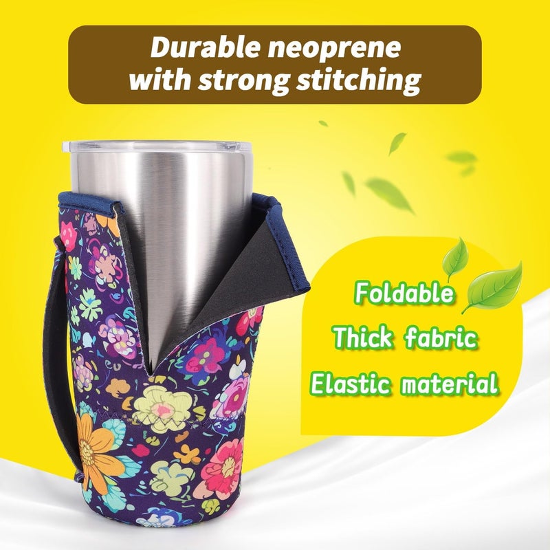 Snowso 3 Pack Iced Coffee sleeve Insulated Neoprene Cup Sleeves with handle For Cold Drinks Beverages, Reusable Cup Holder for 16oz-32oz Coffee Cups (Vivid Flowers) - Image 4